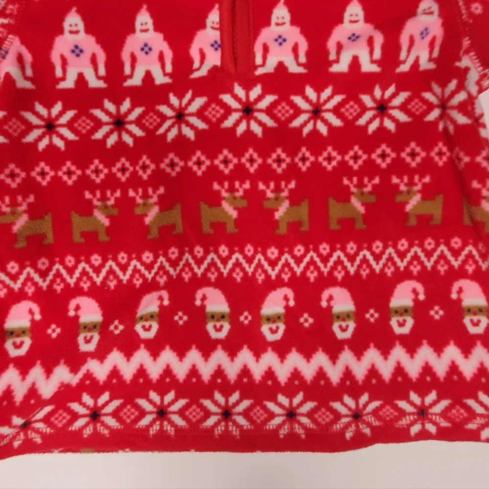 {Oshkosh B'gosh} Red & Pink Yeti Reindeer Santa Fleece Jacket Half Zip Hol…